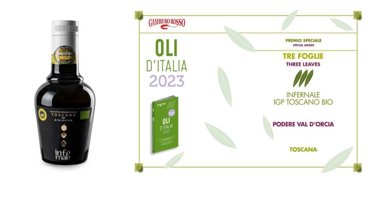 PODERE VAL D’ORCIA -OLIO I.G.P. INFERNALE PREMIO TRE FOGLIE GAMBERO ROSSO 2023